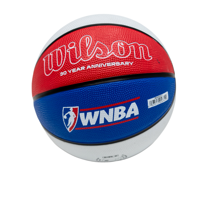 Basketball with Wilson and WNBA logos on a white background