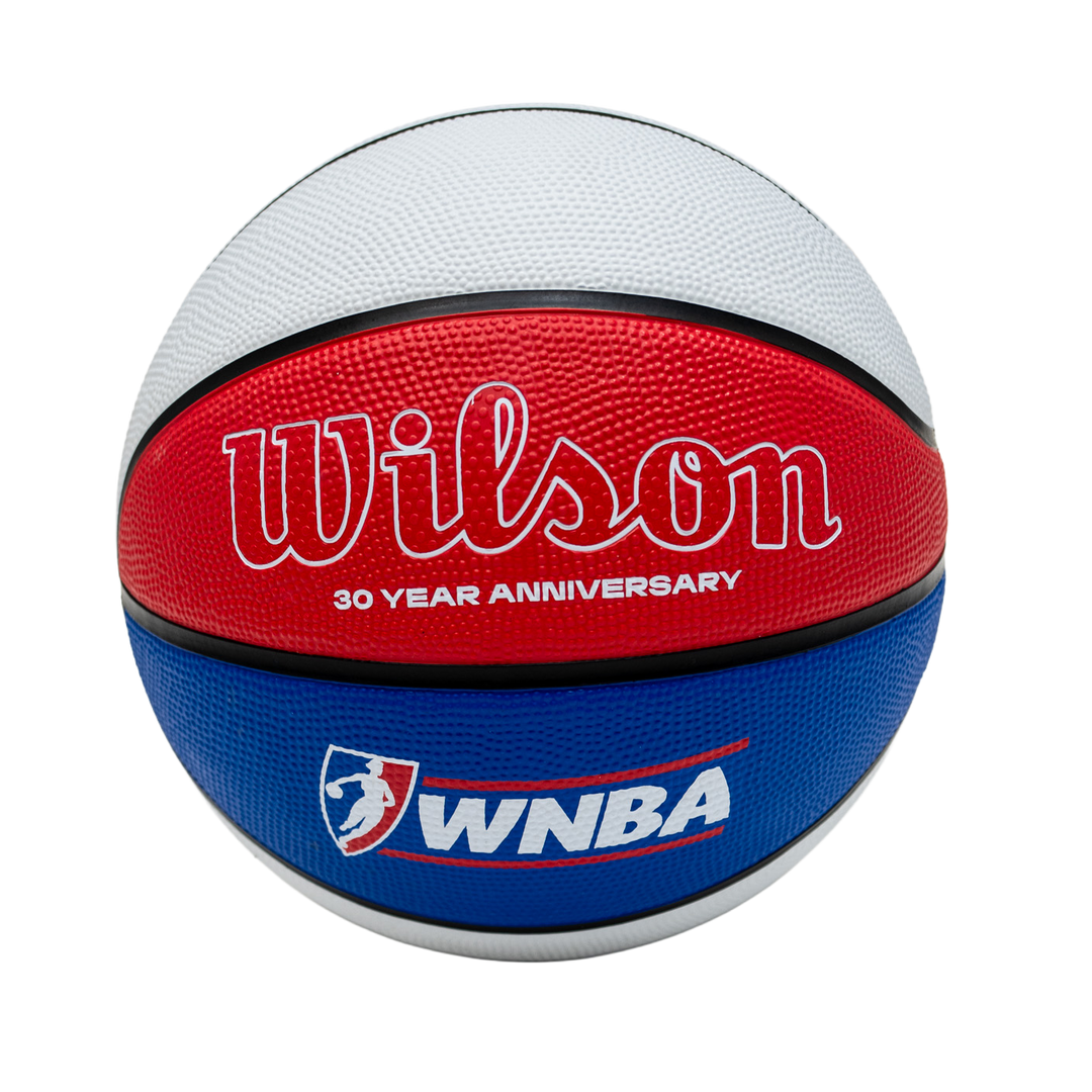 Basketball with Wilson and WNBA logos on a white background