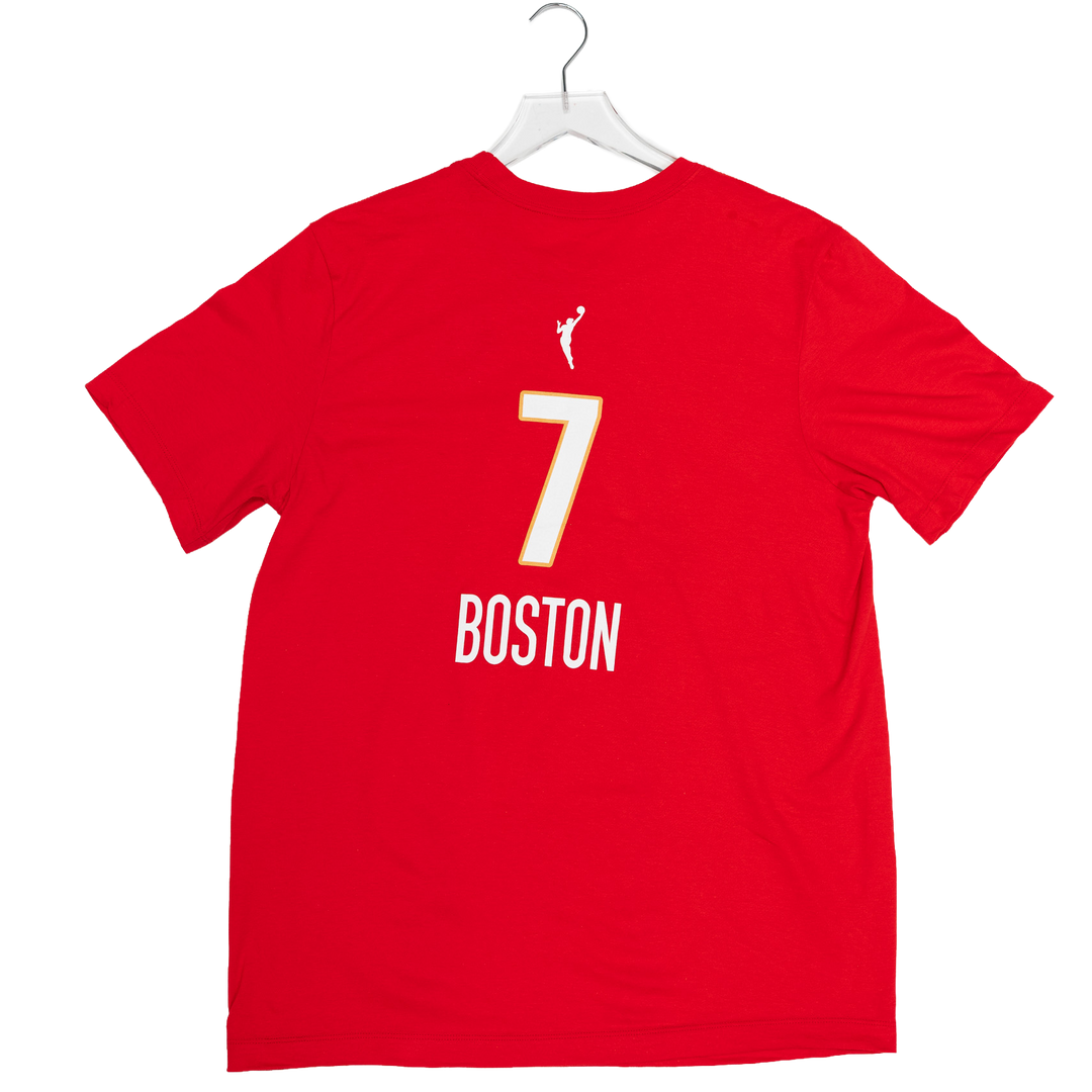 Red t-shirt with number 7 and 'Boston' text on a white background