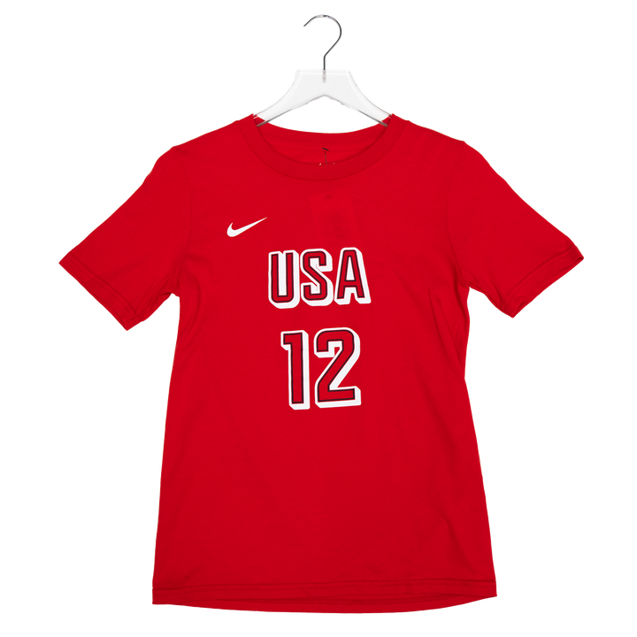 Youth USA Basketball #12 Caitlin Clark Name and Number T-shirt in Red by Nike