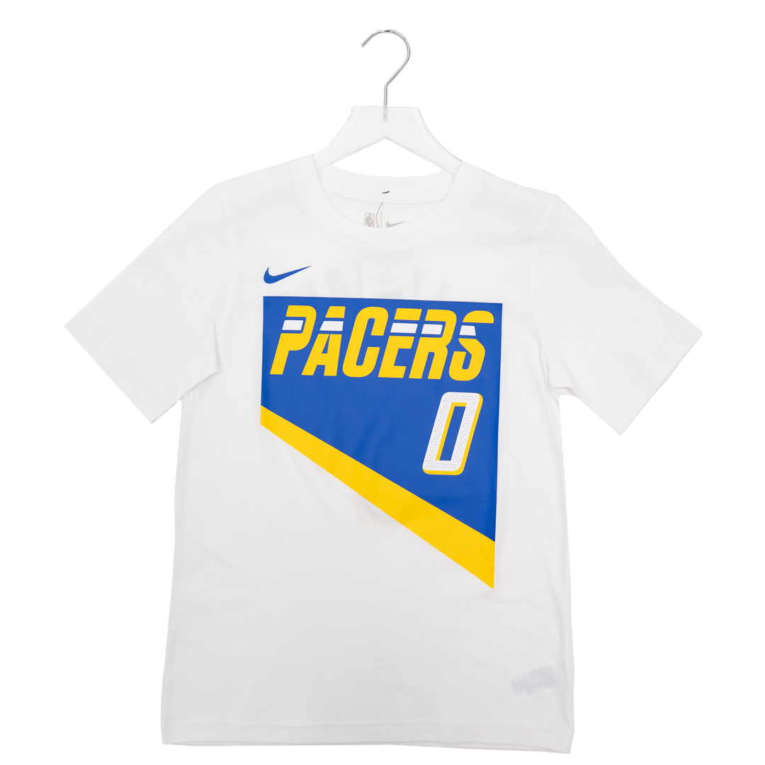 Adult Indiana Pacers #0 Tyrese Haliburton 25-26' CITY EDITION Name and Number T-shirt in White by Nike