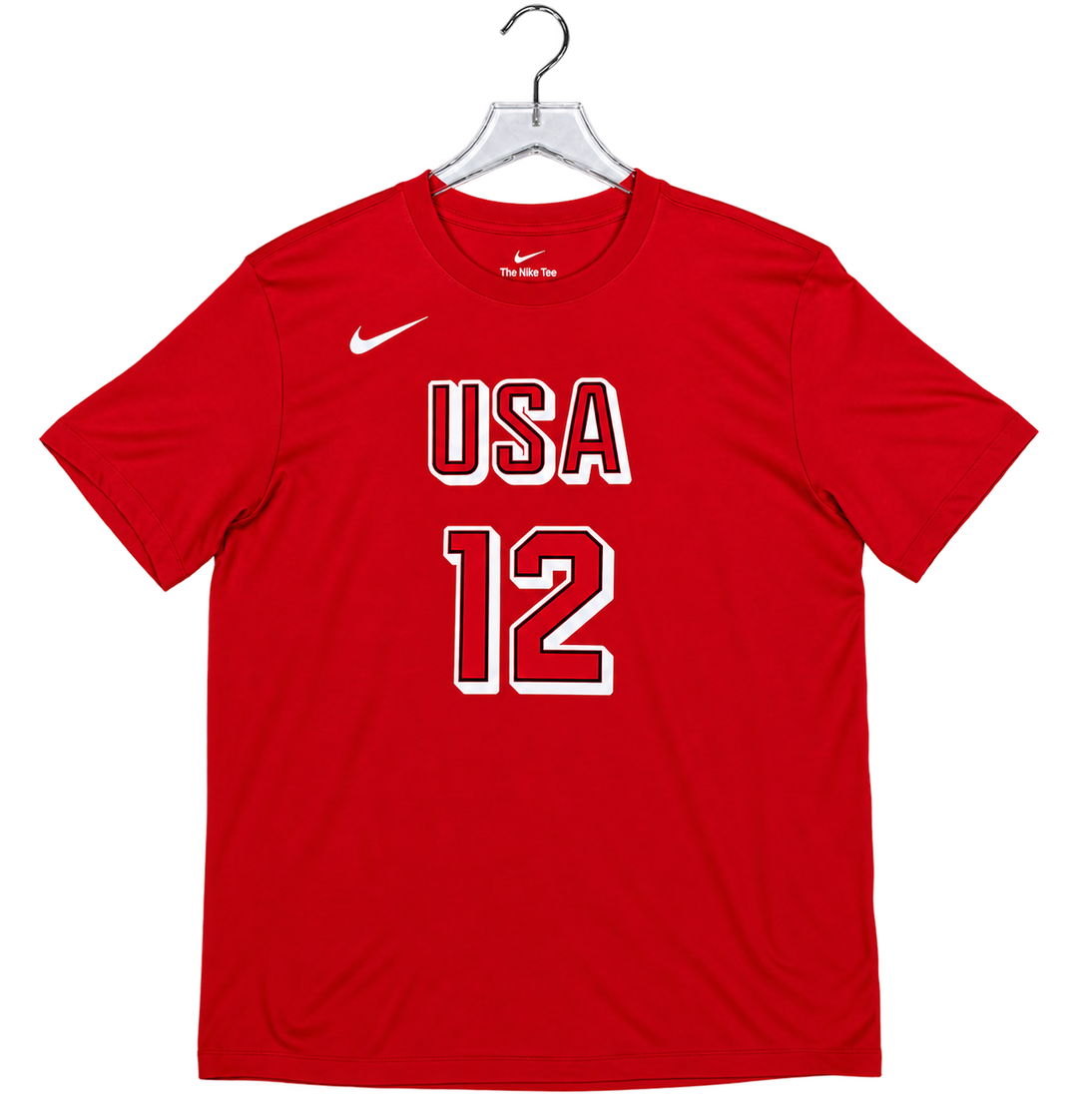 Adult USA Basketball #12 Caitlin Clark Name and Number T-shirt in Red by Nike
