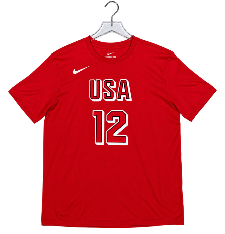 Adult USA Basketball #12 Caitlin Clark Name and Number T-shirt in Red by Nike