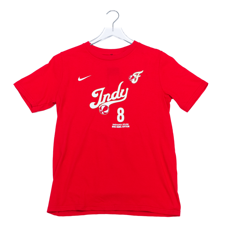 Youth Indiana Fever #8 Sophie Cunningham 2026 Rebel Name and Number T-shirt in Red by Nike