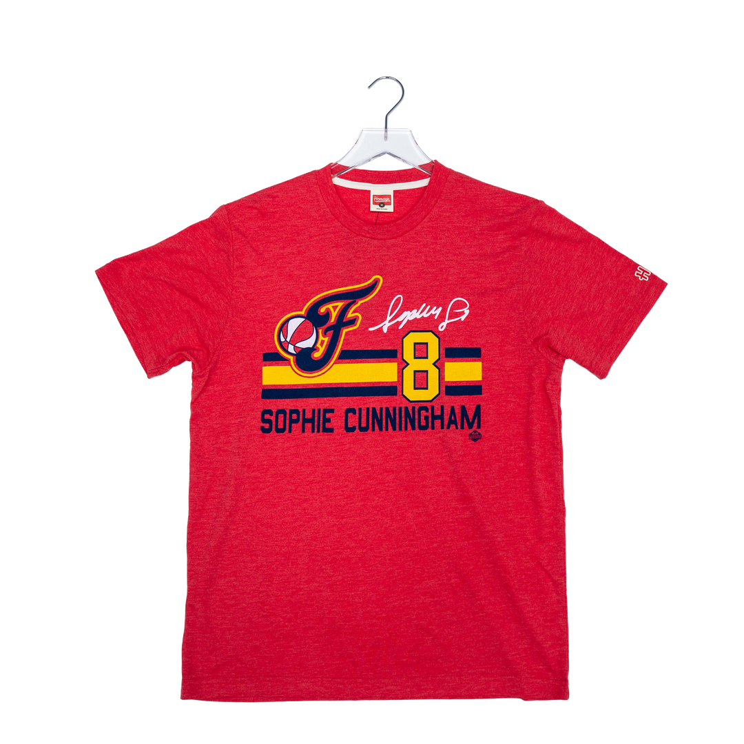 Adult Indiana Fever #8 Sophie Cunningham Name and Number T-shirt in Red by Homage