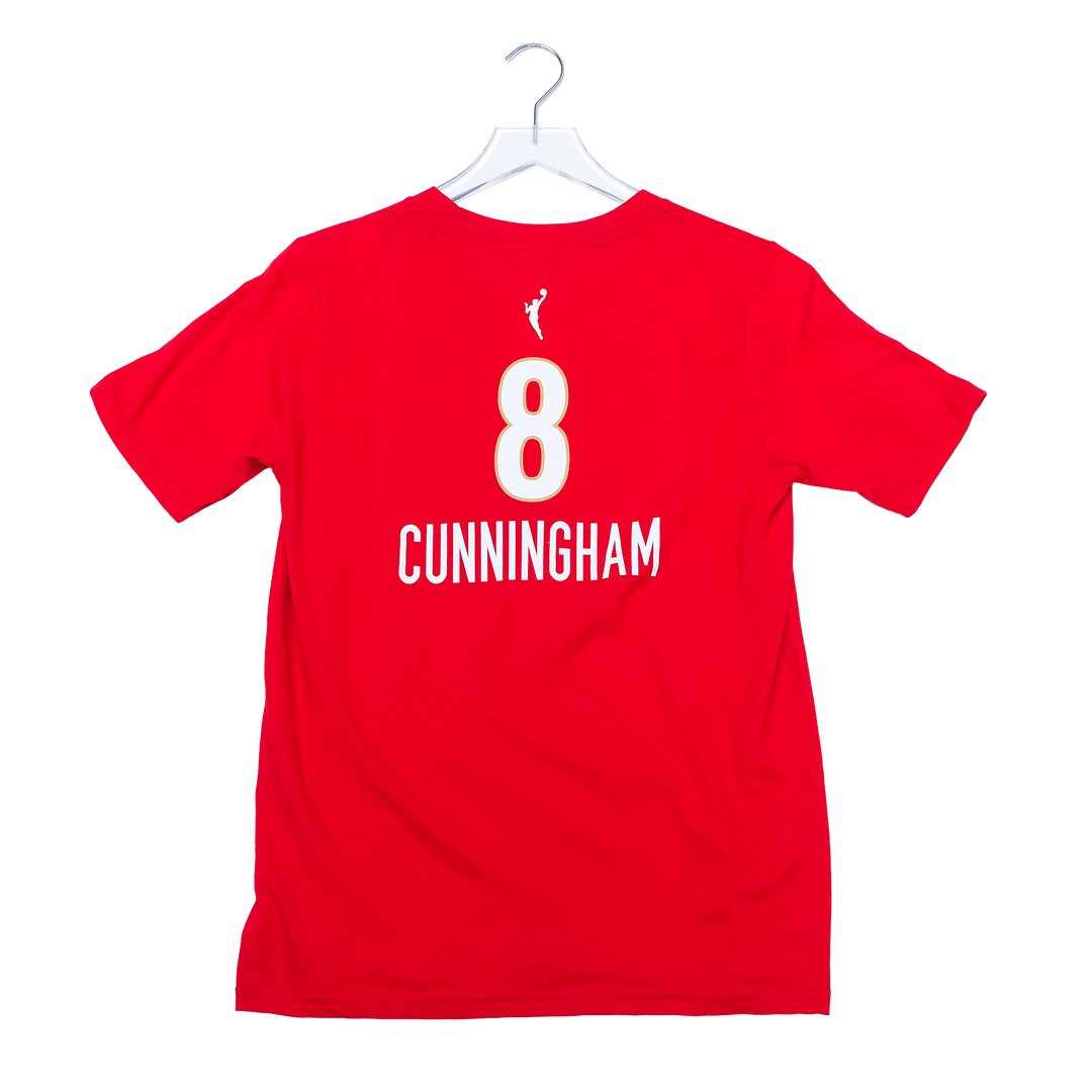 Youth Indiana Fever #8 Sophie Cunningham 2026 Rebel Name and Number T-shirt in Red by Nike