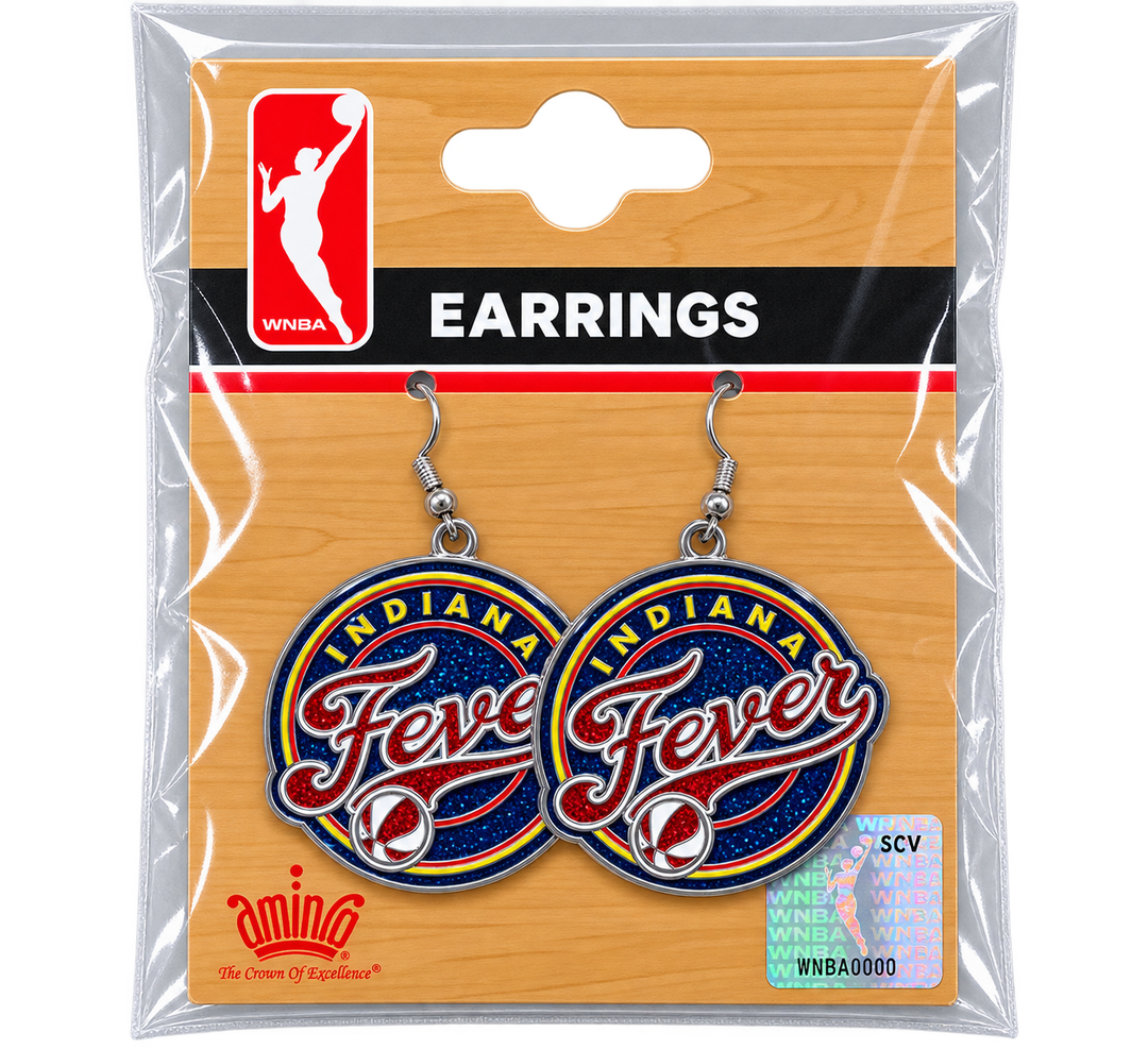 Women's Indiana Fever Primary Logo Dangler Glitter Earrings in Red by Aminco