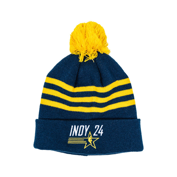 Adult NBA All-Star 2024 Indianapolis Pom Knit Hat in Navy by Item Of The Game - Front View