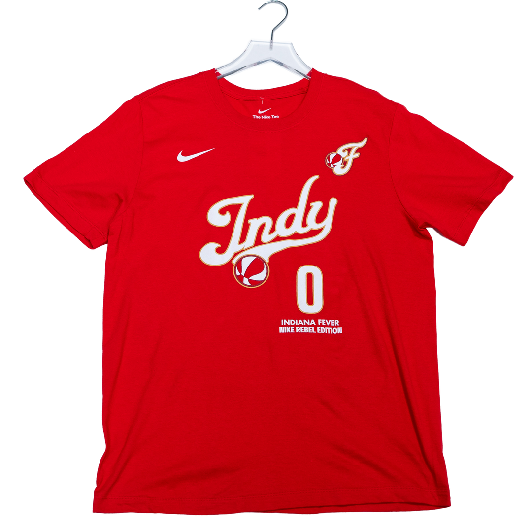 Adult Indiana Fever #0 Kelsey Mitchell 2026 Rebel Name and Number T-Shirt in Red by Nike
