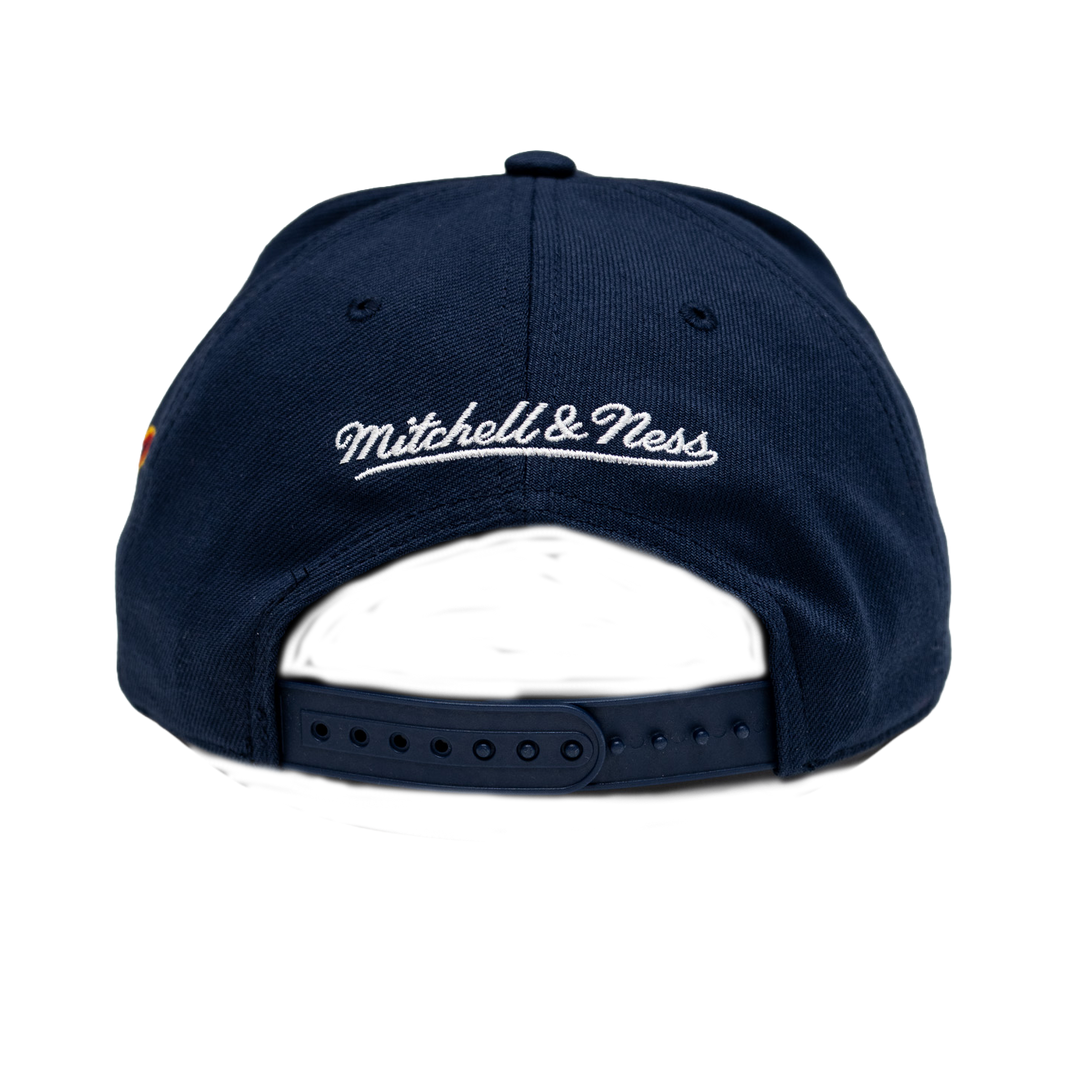 Navy blue cap with 'Mitchell & Ness' logo on a white background