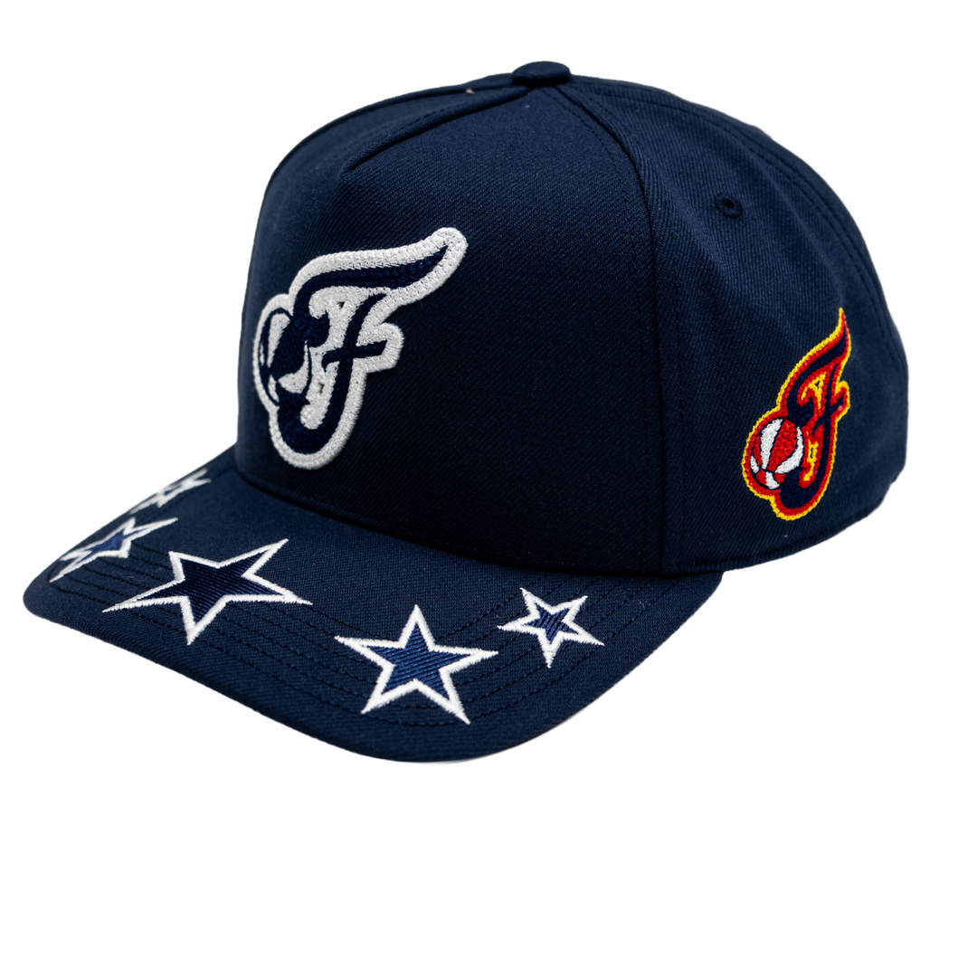 Adult Indiana Fever Shining Stars Pro Pinch Snapback Hat in Navy by Mitchell and Ness
