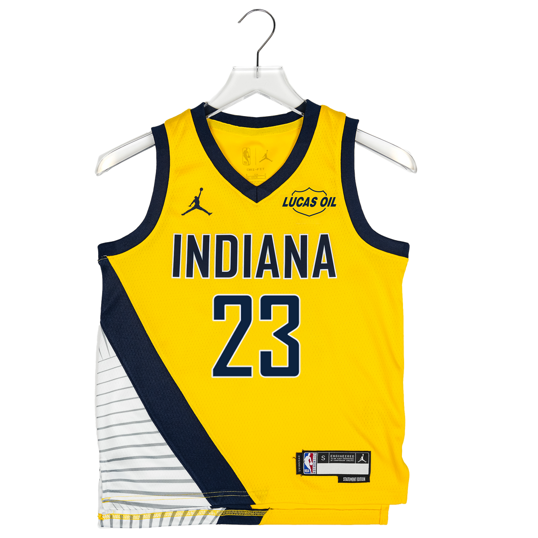 Youth Indiana Pacers #23 Aaron Nesmith Statement Swingman Jersey in Gold by Jordan