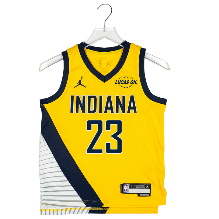 Youth Indiana Pacers #23 Aaron Nesmith Statement Swingman Jersey in Gold by Jordan