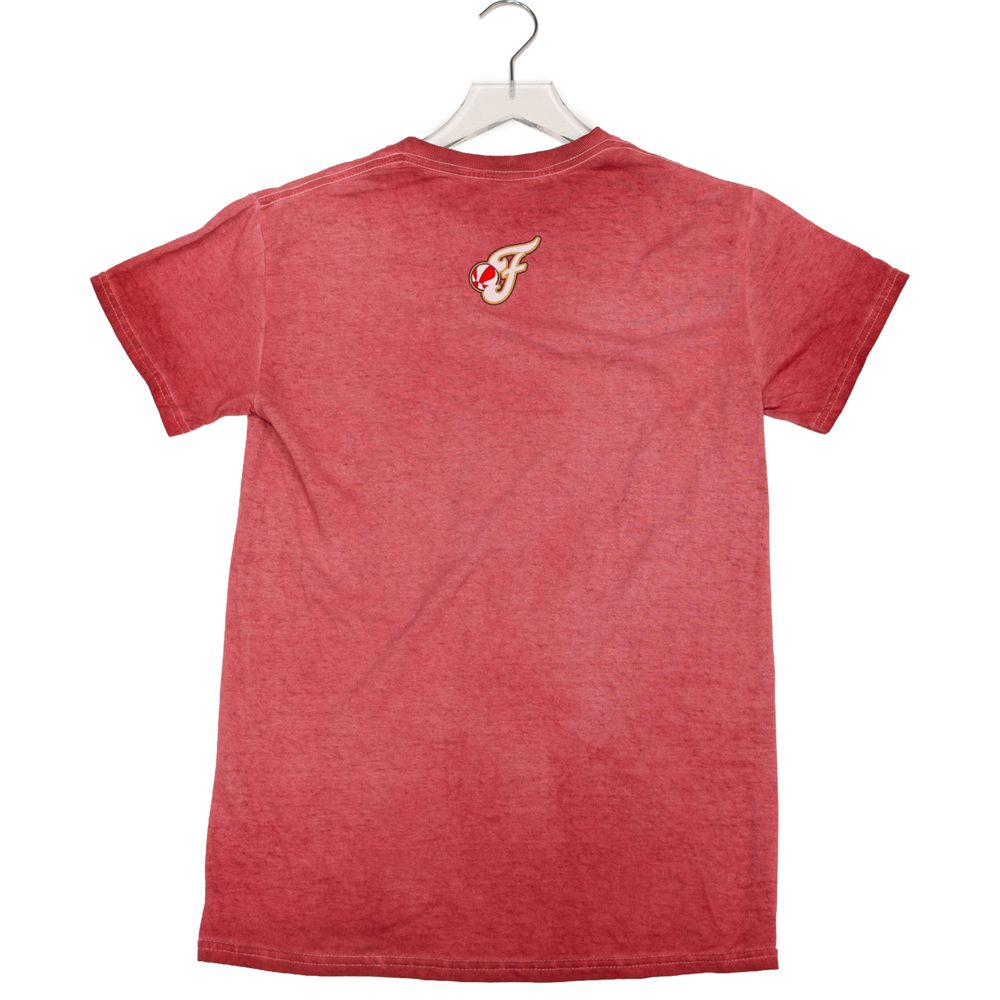 Red t-shirt with a logo on a white background