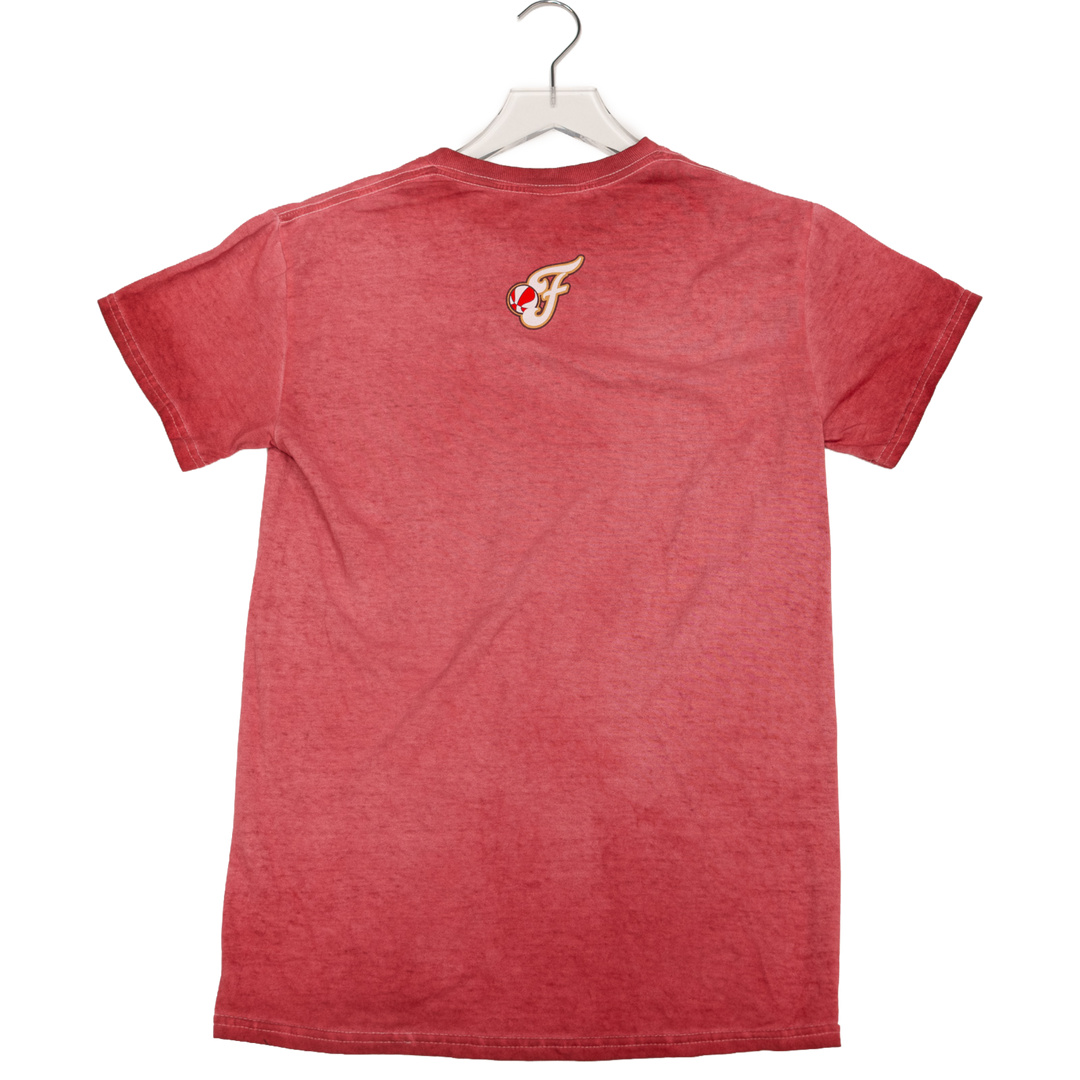 Red t-shirt with a logo on a white background