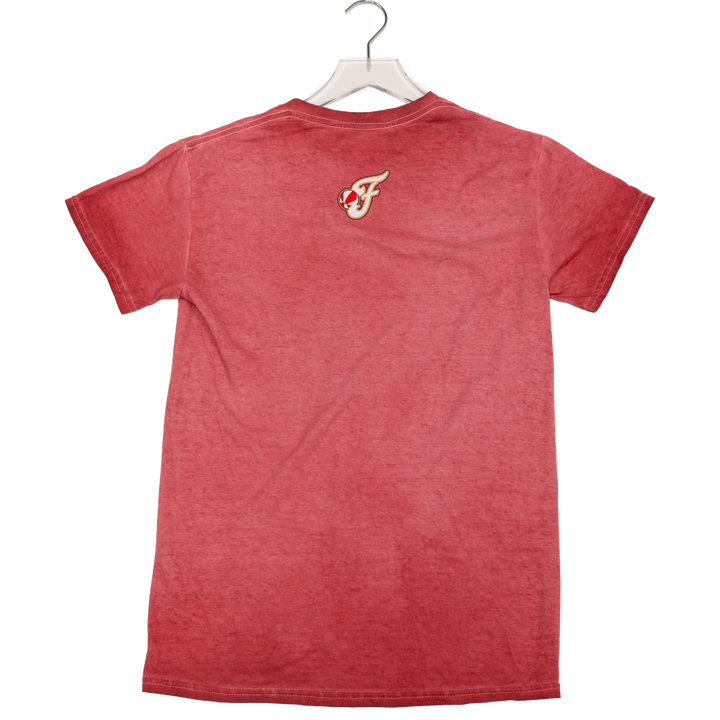 Red t-shirt with a logo on a white background