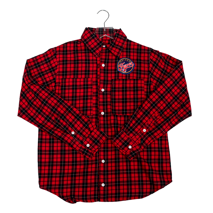 Adult Indiana Fever Long-Sleve Plaid Button Down Shirt in Red by FISLL