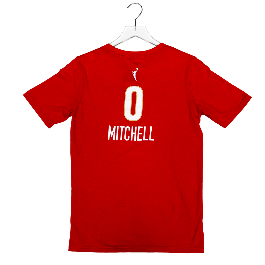 Youth Indiana Fever #0 Kelsey Mitchell 2026 Rebel Name and Number T-shirt in Red by Nike