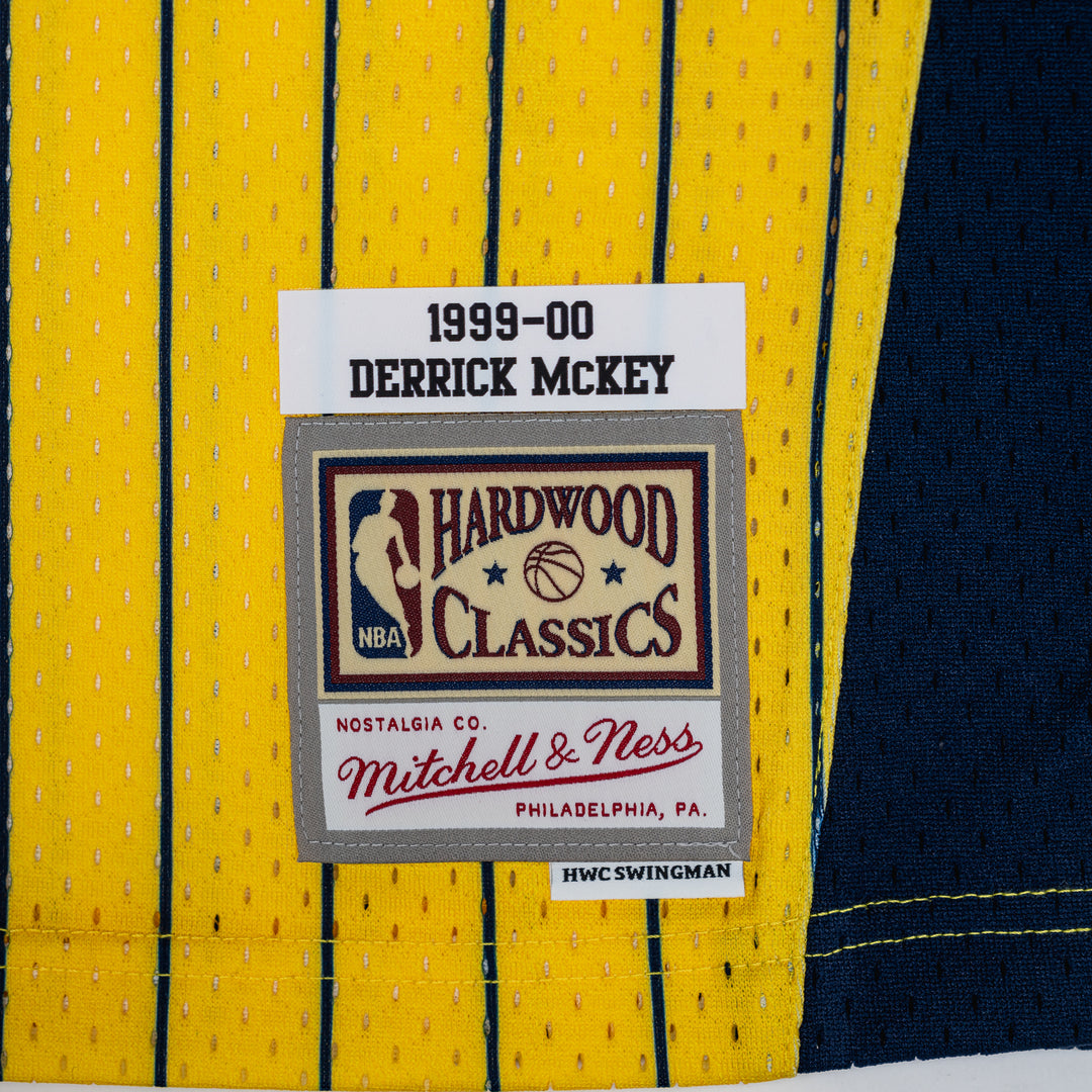 Adult Indiana Pacers #9 Derrick McKey Pinstripe Hardwood Classic Jersey in Gold by Mitchell & Ness