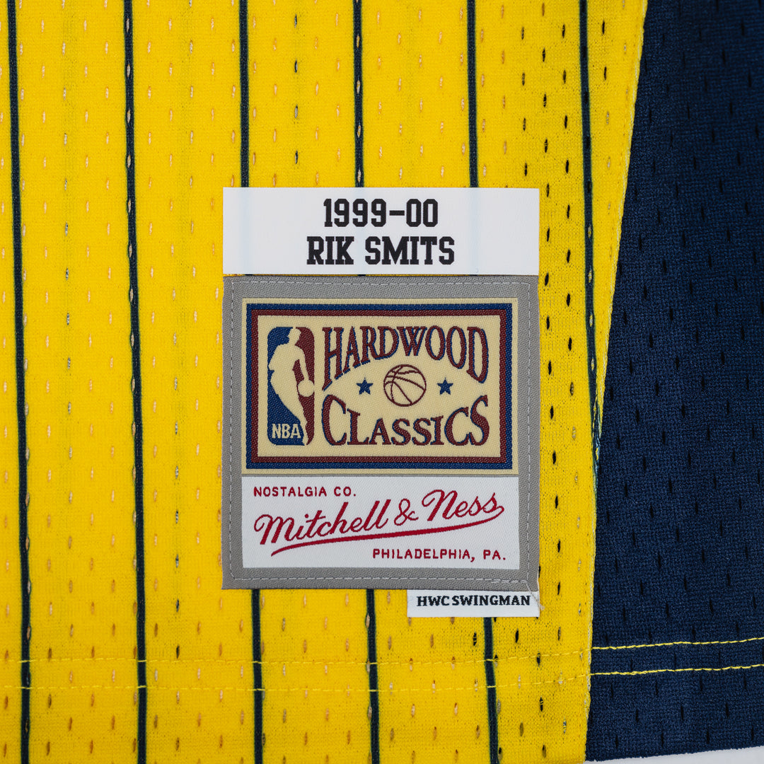 Adult Indiana Pacers #45 Rik Smits Pinstripe Hardwood Classic Jersey in Gold by Mitchell and Ness