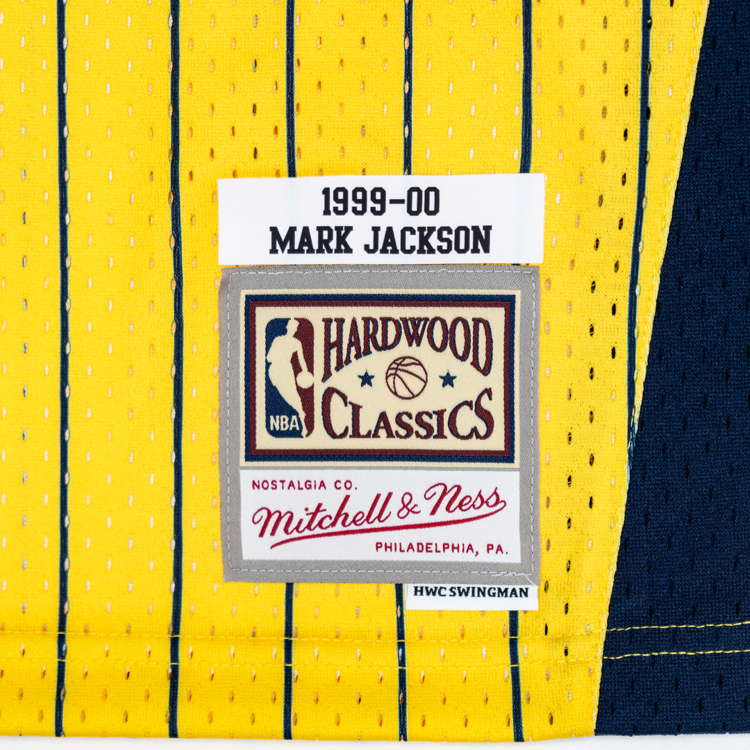 Adult Indiana Pacers #13 Mark Jackson Pinstripe Hardwood Classic Jersey in Gold by Mitchell & Ness