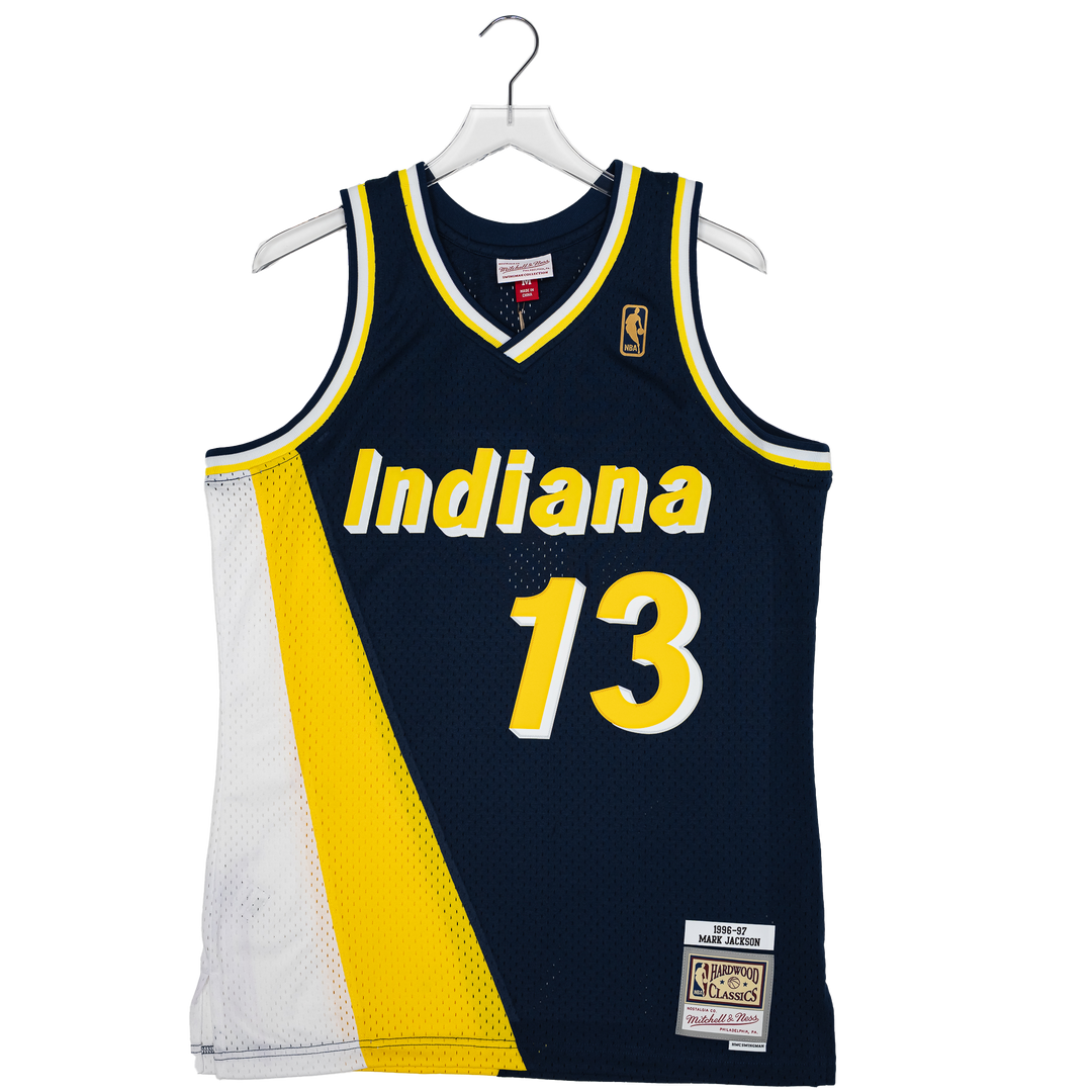 Adult Indiana Pacers #13 Mark Jackson Flo-Jo Hardwood Classic Jersey in Navy by Mitchell and Ness
