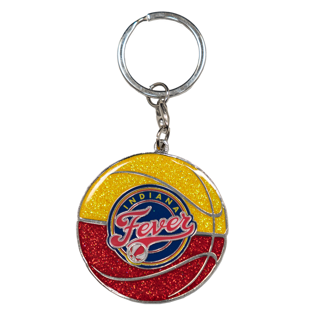 Indiana Fever Primary Logo Glitter Basketball Keychain in Red by Aminco