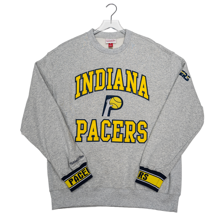 Adult Indiana Pacers Team Celebration Crewneck Sweatshirt in Grey by Mitchell and Ness