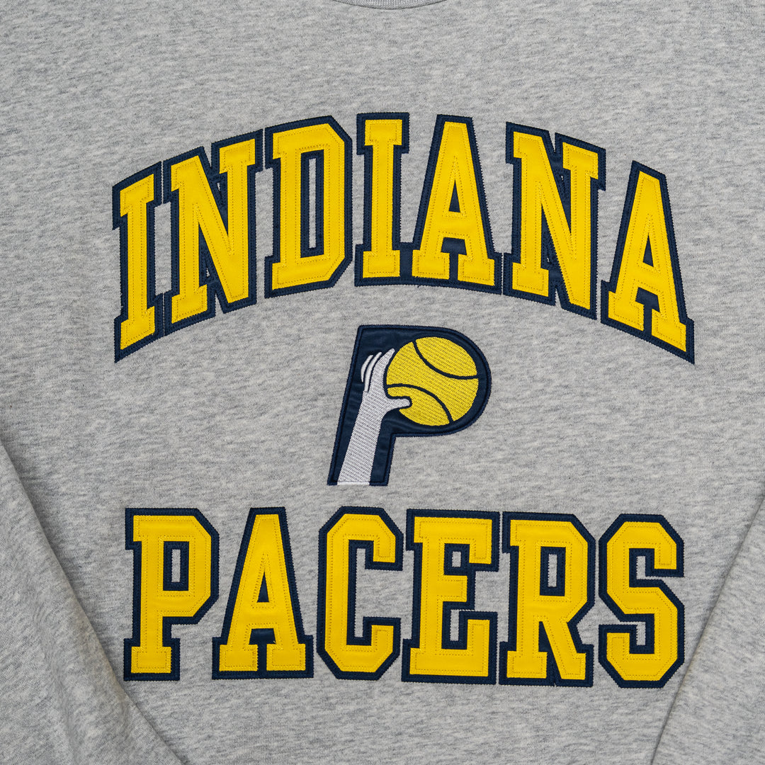 Adult Indiana Pacers Team Celebration Crewneck Sweatshirt in Grey by Mitchell and Ness