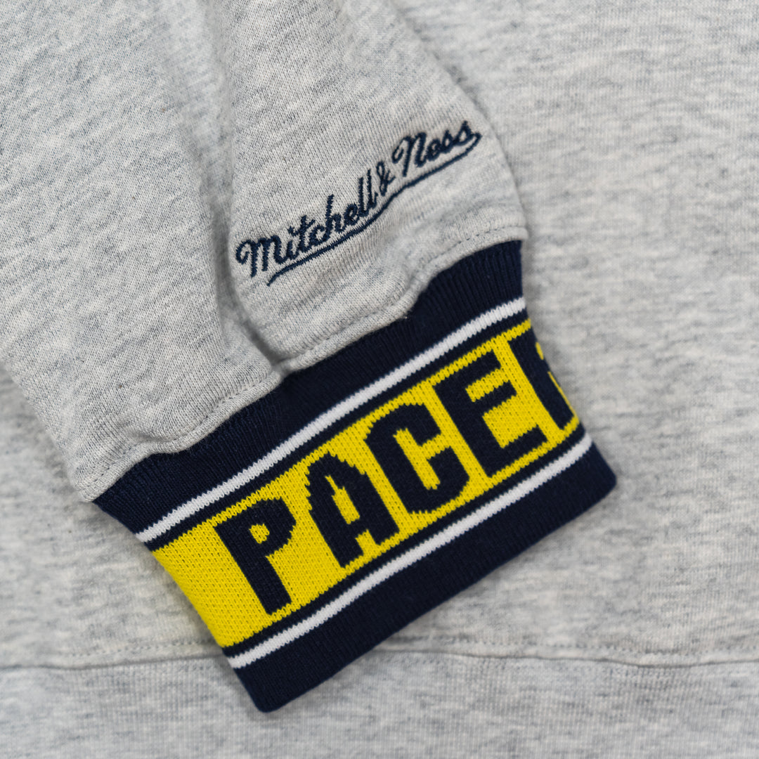 Adult Indiana Pacers Team Celebration Crewneck Sweatshirt in Grey by Mitchell and Ness