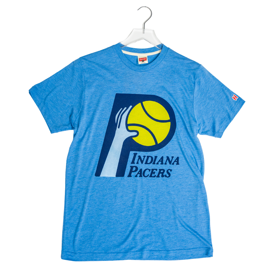 Adult Indiana Pacers Hardwood Classic Primary Logo T-shirt in Blue by Homage
