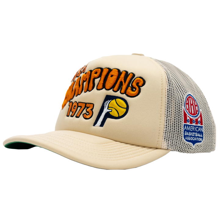 Adult Indiana Pacers ABA Hardwood Classics Champs Trucker Hat in Natural by Mitchell &amp; Ness