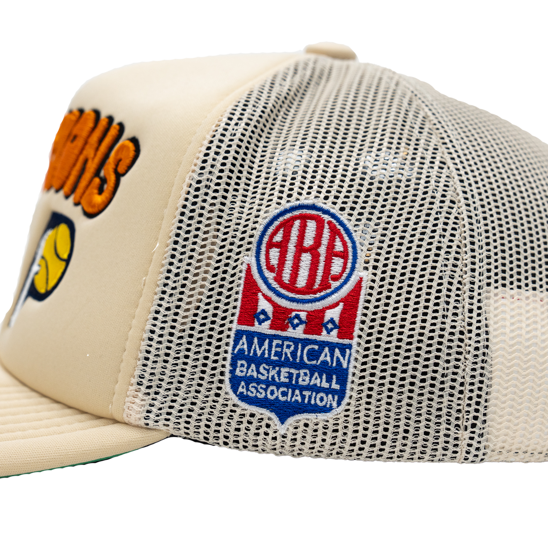 Adult Indiana Pacers ABA Hardwood Classics Champs Trucker Hat in Natural by Mitchell &amp; Ness