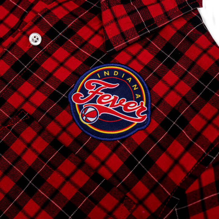 Adult Indiana Fever Long-Sleve Plaid Button Down Shirt in Red by FISLL