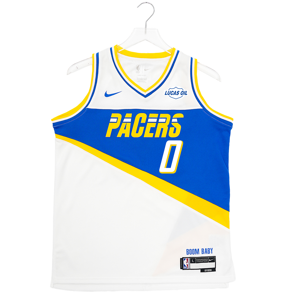 Youth Indiana Pacers #0 Tyrese Haliburton 25-26' CITY EDITION Swingman Jersey in White by Nike