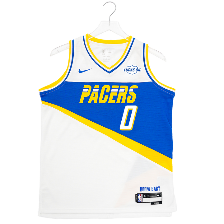 Youth Indiana Pacers #0 Tyrese Haliburton 25-26' CITY EDITION Swingman Jersey in White by Nike