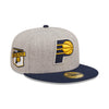 Adult Indiana Pacers Heather Patch 59Fifty Hat by New Era In Grey & Blue - Angled Right Side View