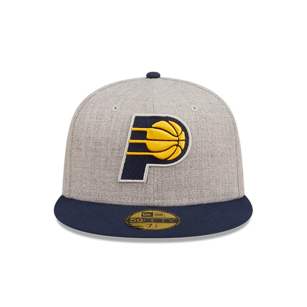 Adult Indiana Pacers Heather Patch 59Fifty Hat by New Era In Grey & Blue - Front View