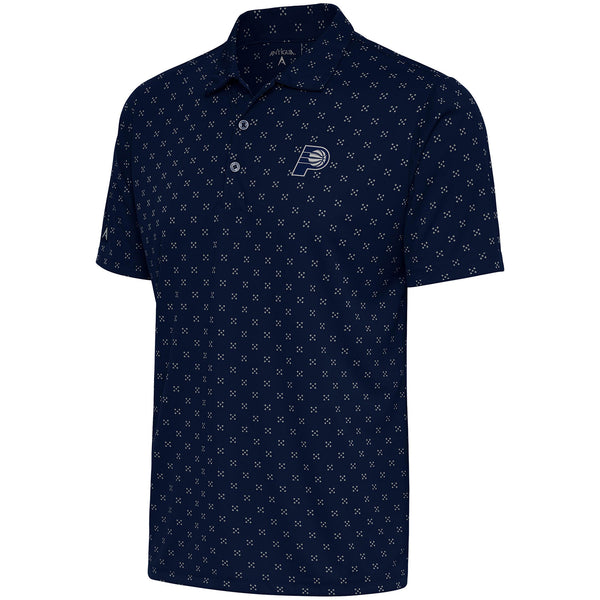 Adult Indiana Pacers Spark Polo Shirt by Antigua In Blue & White - Front View