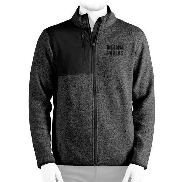 Men's Indiana Pacers Fortune Full Zip Fleece Jacket by Antigua in Black - Front View