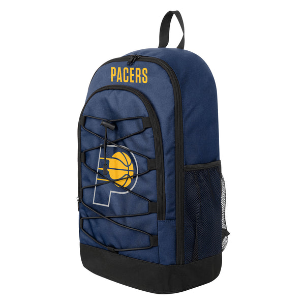 Indiana Pacers Big Logo Bungee Backpack by FOCO In Blue, Black & Gold - Angled Left Side View View