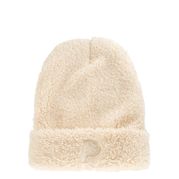 Adult Indiana Pacers Sherpa Knit Hat by Mitchell and Ness In Cream - Back View