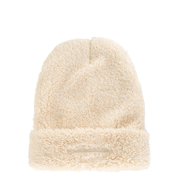 Adult Indiana Pacers Sherpa Knit Hat by Mitchell and Ness In Cream - Front View