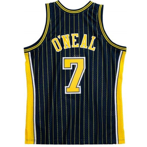Indiana Pacers Jermaine O'Neal Pinstripe Swingman Jersey in Navy and Gold - Back View