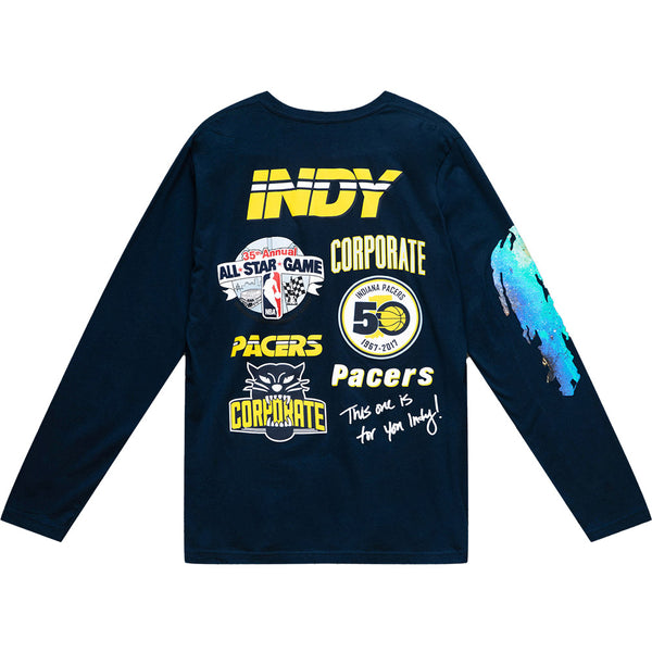 Indiana Pacers Homecourt Corporate Long Sleeve T-shirt by Mitchell and Ness In Navy - Front View