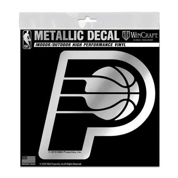 Indiana Pacers 6x6 Chrome Perfect Cut Decal by Wincraft In Black & SIlver in Front View