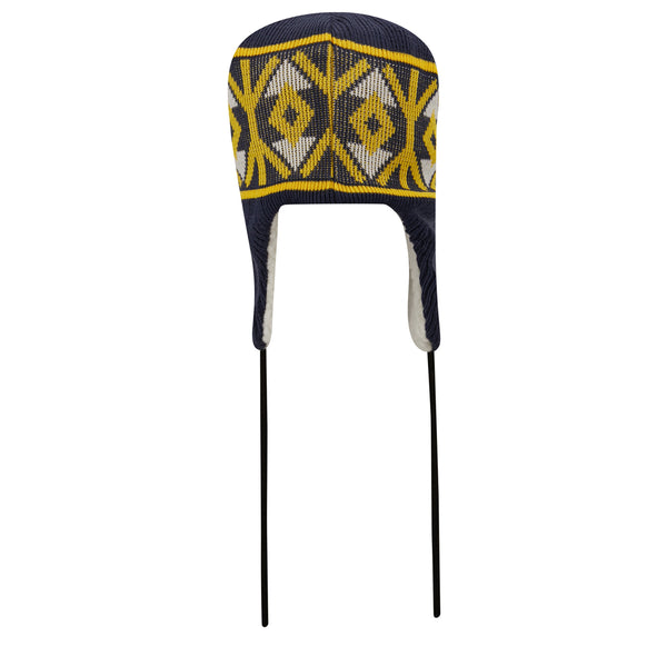Adult Indiana Pacers Knit Trapper Hat by New Era In Blue, Gold & White - Back View