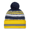 Adult Indiana Pacers Sport Stripe Pom Knit Hat by New Era In Gold, Grey & Blue - Back View
