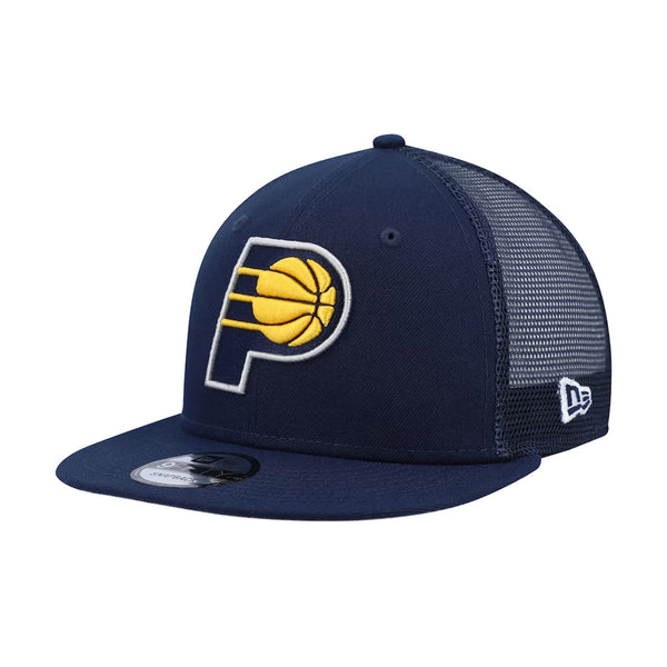 Adult Indiana Pacers Classic 9FIFTY Trucker Hat in Navy by New Era In Blue - Angled Left Side View