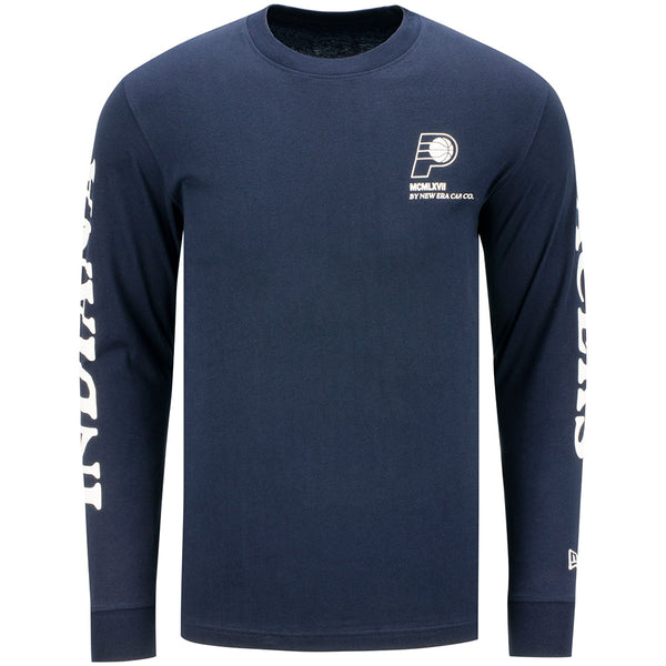 Adult Indiana Pacers Est. LXVII Long Sleeve T-shirt by New Era In Blue - Front View